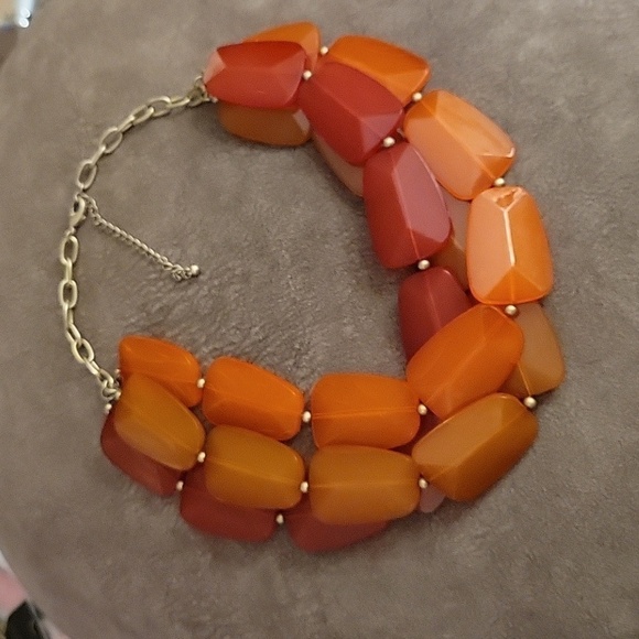 Vtg Layered Twisted Torsade Orange Ombre Beaded Chain Plastron Necklace - Picture 2 of 6